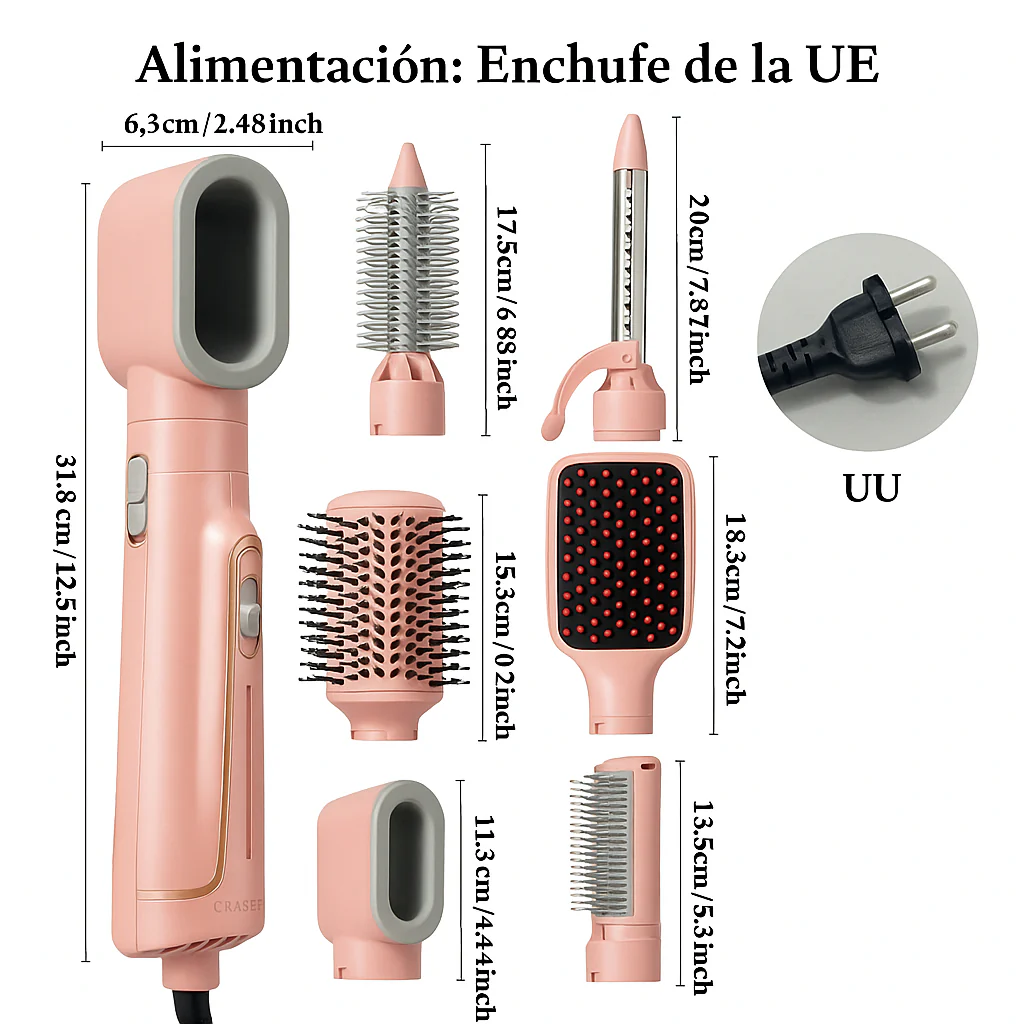 Cepillo Secador y Alisador BeautyHair 5 en 1 Bivolt Rose (¡Cabello liso y seco en menos de 10 minutos!) +REGALOS: Aceite Capilar y Sérum Anti Frizz - Image 2