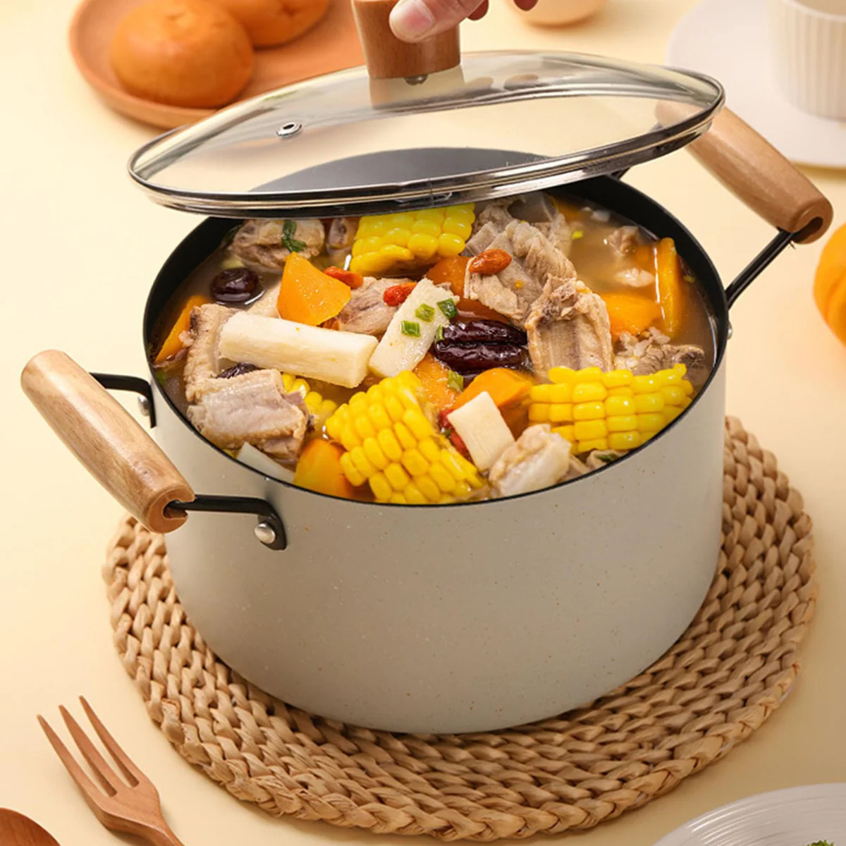 Conjunto Completo de 3 Ollas en Acero Inox Antideslizante con Mango de Madera +REGALO: Kit de Utensilios de Cocina - Image 4