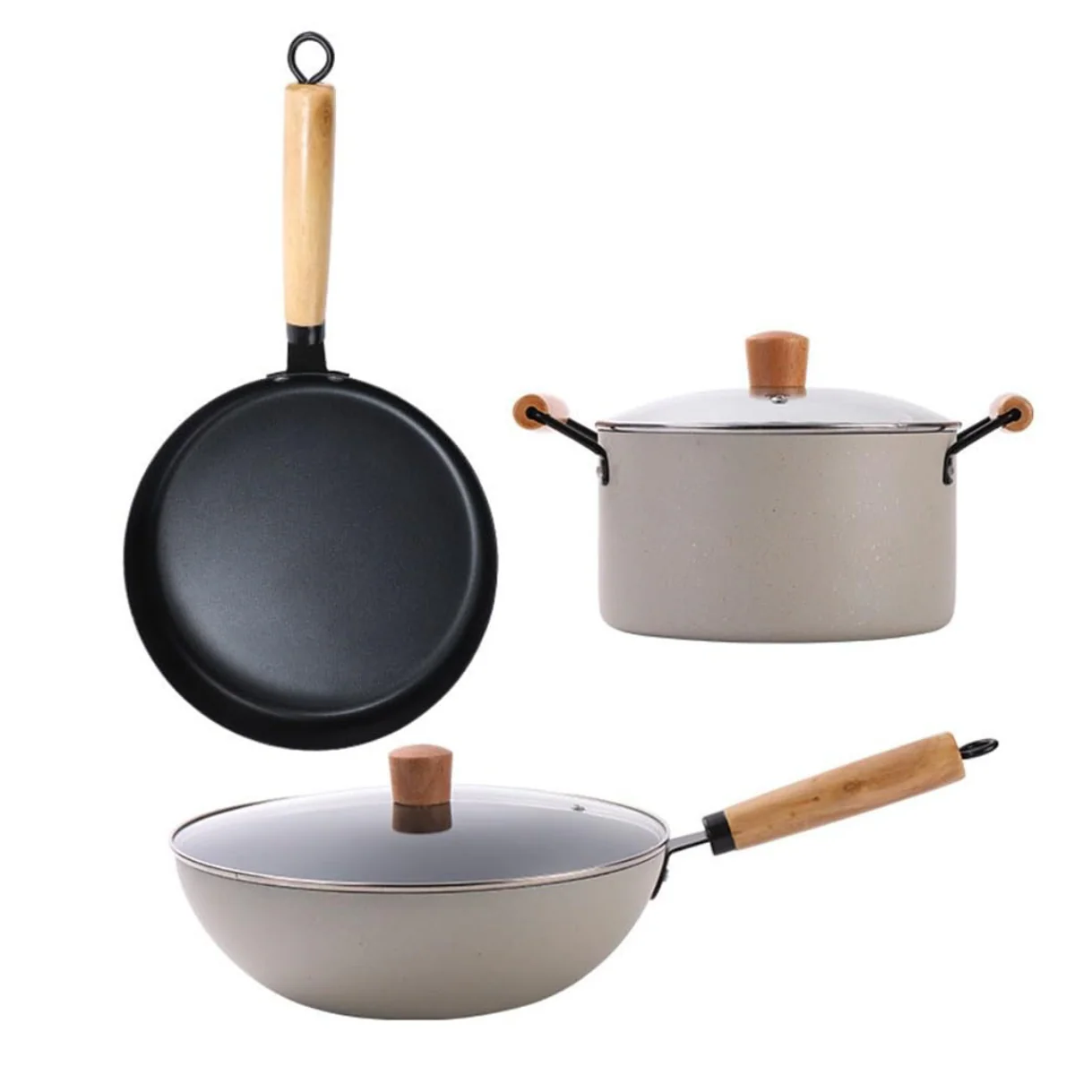 Conjunto Completo de 3 Ollas en Acero Inox Antideslizante con Mango de Madera +REGALO: Kit de Utensilios de Cocina - Image 5