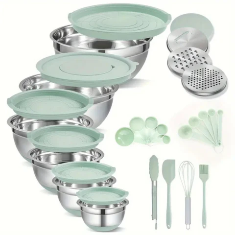 Conjunto de 6 Recipientes de Acero Inoxidable con Tapas de Silicona Multifuncionales + REGALO: Kit de Utensilios de Cocina - Image 2