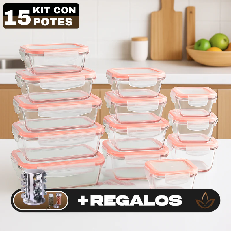 Conjunto de Recipientes Organizadores de Vidrio Templado con Tapa Antiderrame +REGALO: Porta Condimentos - Image 2