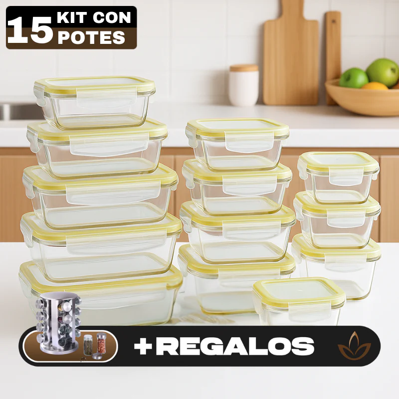 Conjunto de Recipientes Organizadores de Vidrio Templado con Tapa Antiderrame +REGALO: Porta Condimentos - Image 3