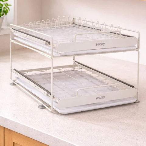 Escurridor de Acero Inoxidable de 2 Niveles con sistema inteligente de drenaje +REGALO: Kit de Utensilios de Cocina - Image 7