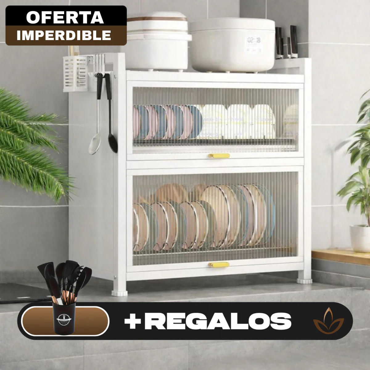 Escurridor Multifuncional Completo de Acero Inoxidable y Tapas de Vidrio +REGALO: Kit de Utensilios de Cocina - Image 2