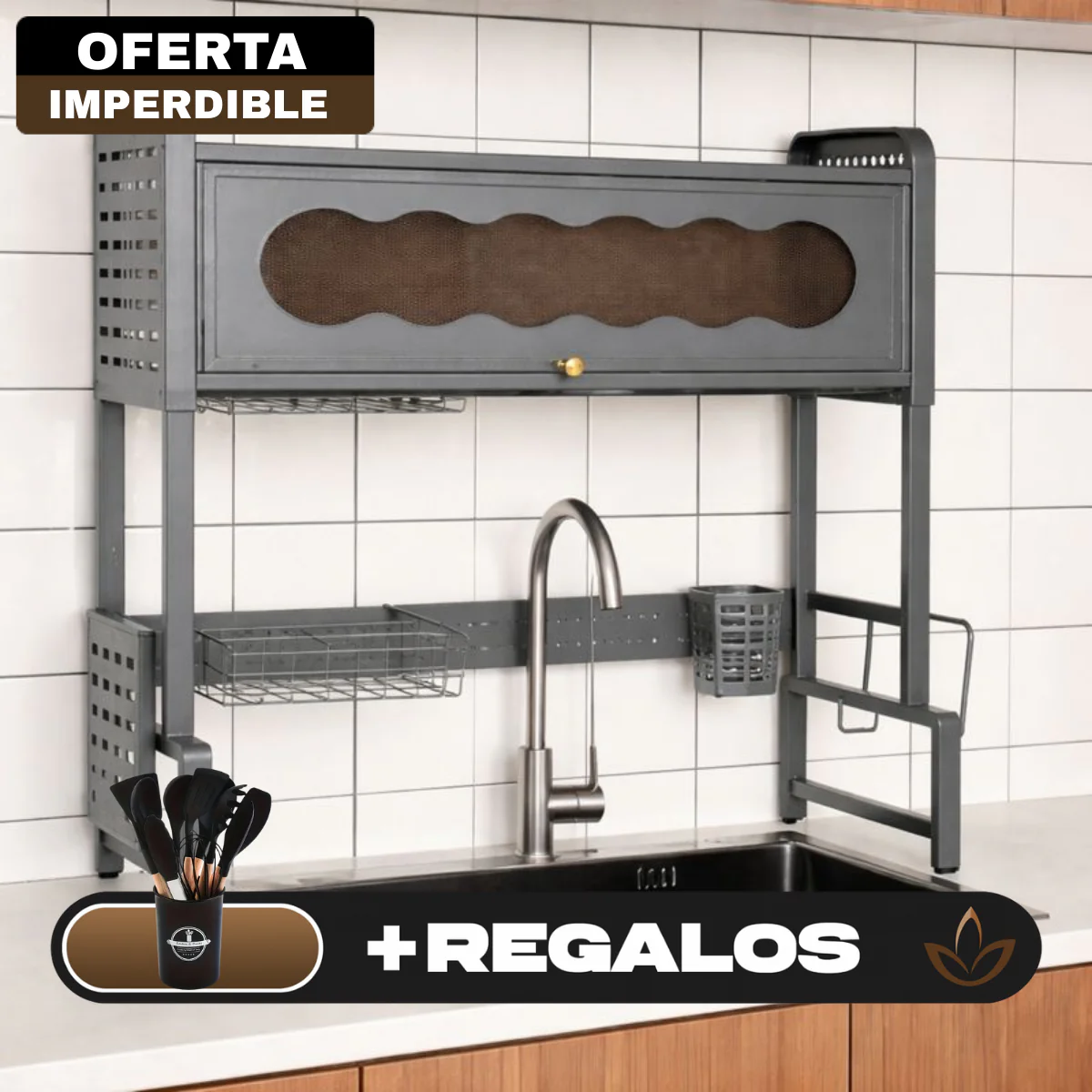 Escurridor Multifuncional Completo en Acero Inoxidable EasyHome + REGALO: Kit de Utensilios de Cocina - Image 2