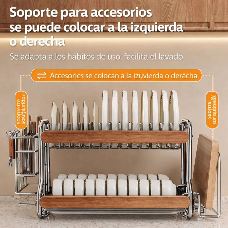 Escurridor Multifuncional de Acero Inoxidable y Madera (¡Moderno y Elegante!) +REGALO: Kit de Utensilios de Cocina - Image 2
