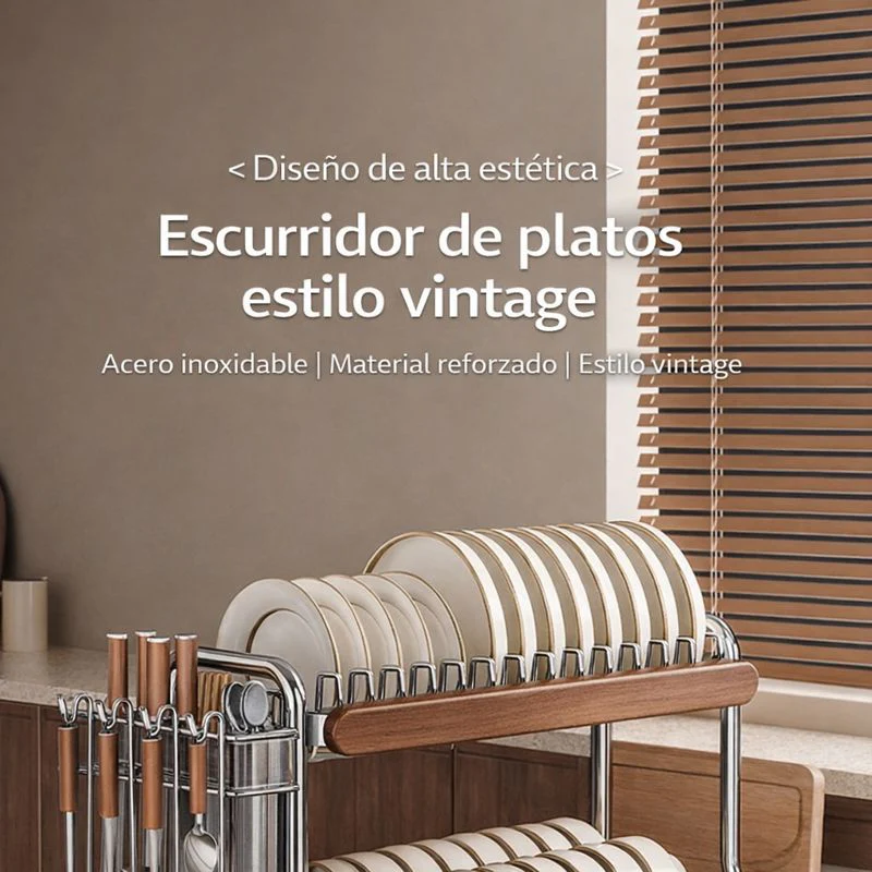 Escurridor Multifuncional de Acero Inoxidable y Madera (¡Moderno y Elegante!) +REGALO: Kit de Utensilios de Cocina - Image 3