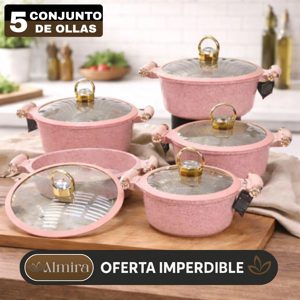 Juego de 5 Ollas de Cerámica Antiadherente con Triple Revestimiento (¡Cociná más rápido y con mucho menos desorden!) - Image 2