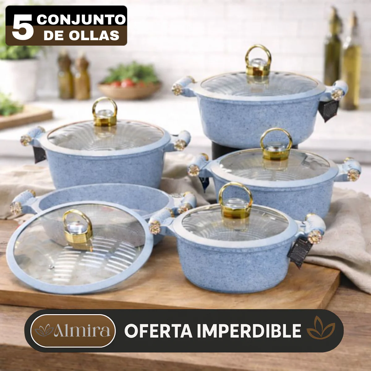 Juego de 5 Ollas de Cerámica Antiadherente con Triple Revestimiento (¡Cociná más rápido y con mucho menos desorden!) - Image 3
