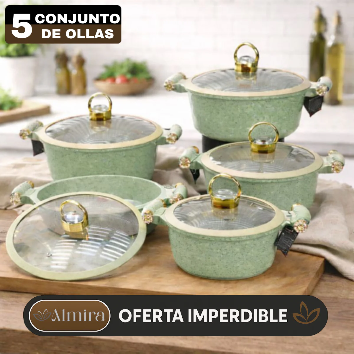 Juego de 5 Ollas de Cerámica Antiadherente con Triple Revestimiento (¡Cociná más rápido y con mucho menos desorden!) - Image 4