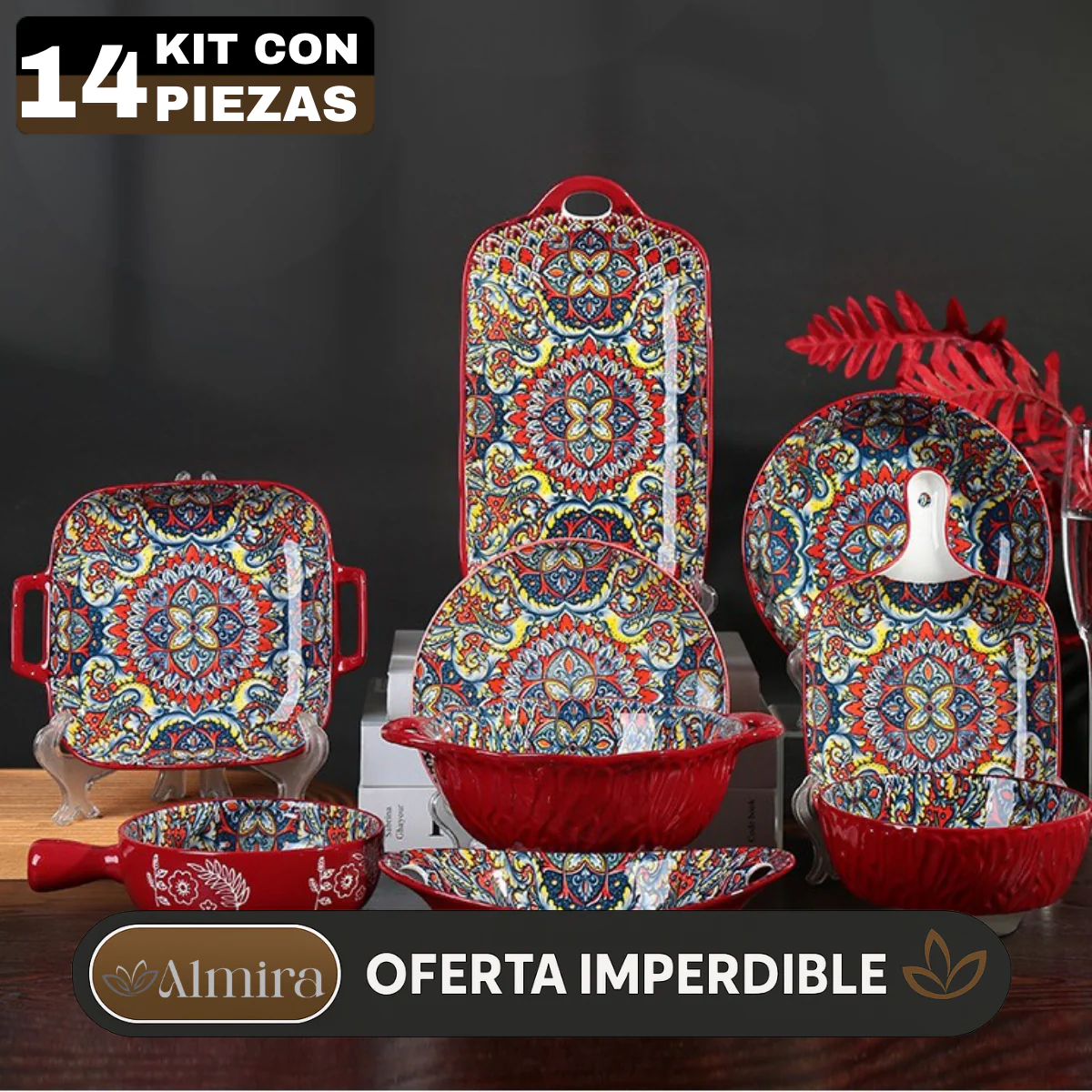 Juego de Comedor Completo de 14 Piezas en Cerámica con Estampa Elegante y Diseño Atemporal - Image 2