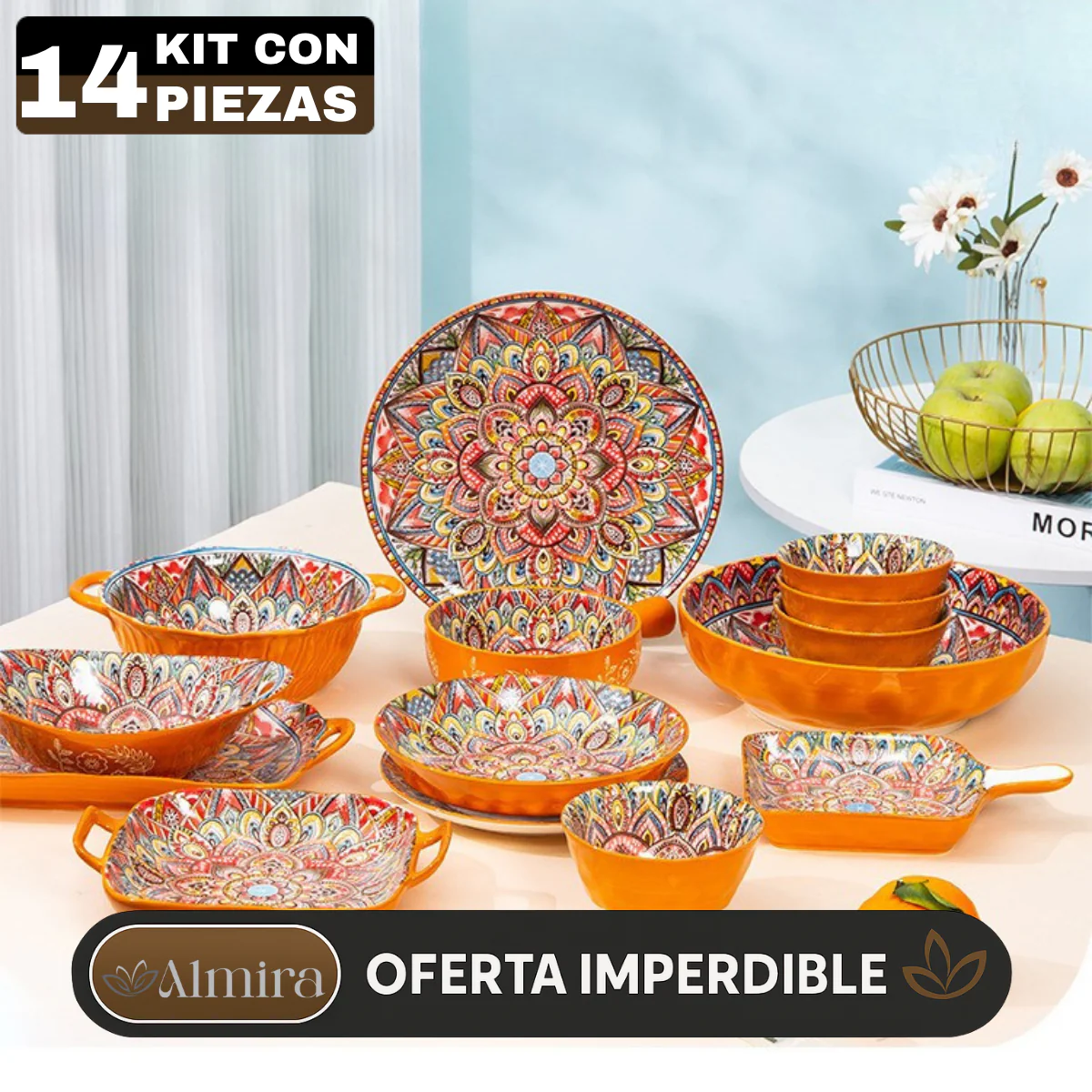Juego de Comedor Completo de 14 Piezas en Cerámica con Estampa Elegante y Diseño Atemporal - Image 3
