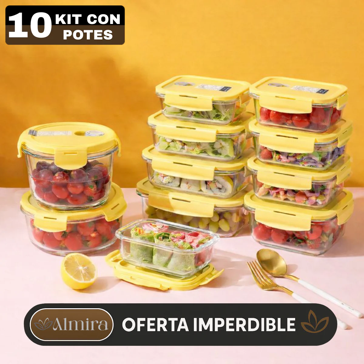 Kit 10 Potes Herméticos Antibacterianos de Vidrio Templado con Tapa de Alta Sellación - Image 5