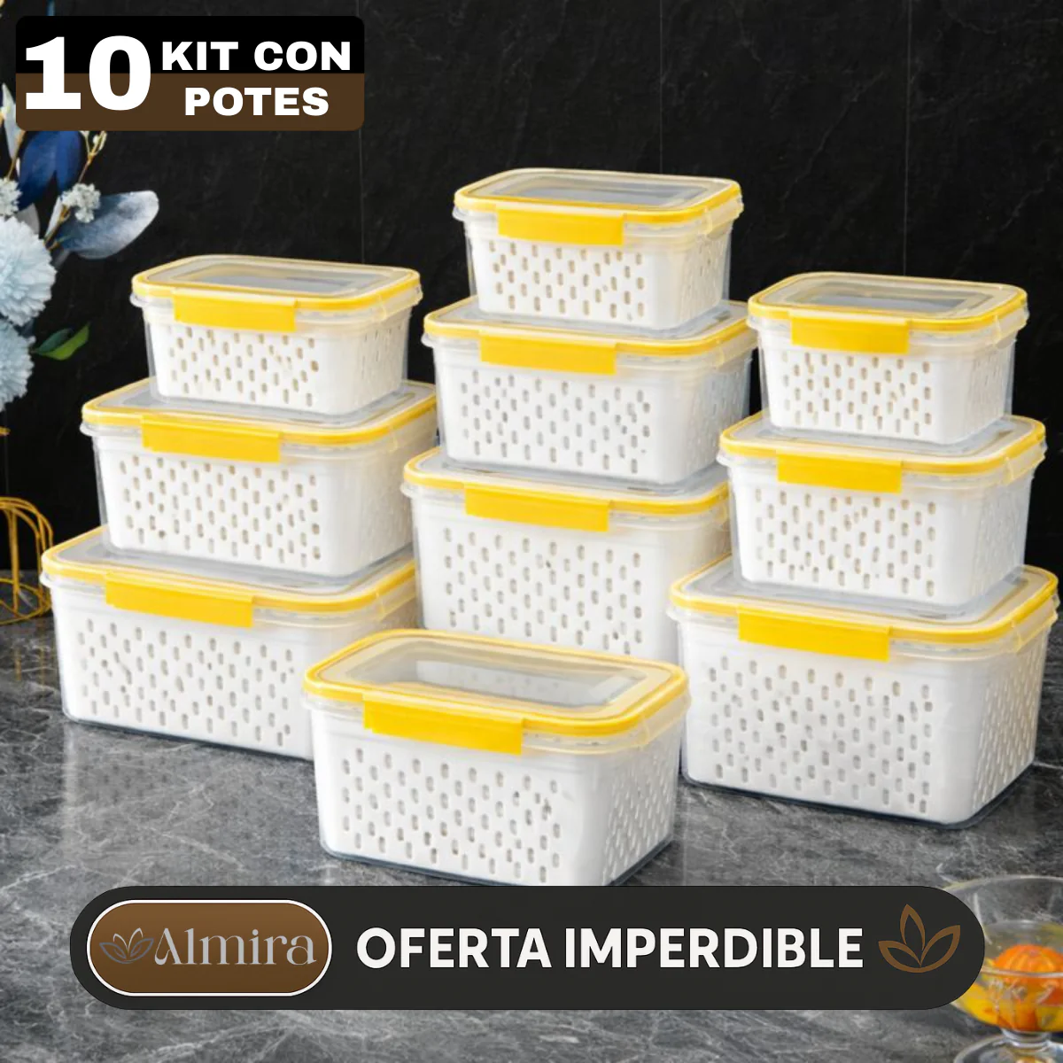 Kit con 10 Recipientes Herméticos con Escurridor Inteligente (Moderno e innovador para tu cocina) - Image 3