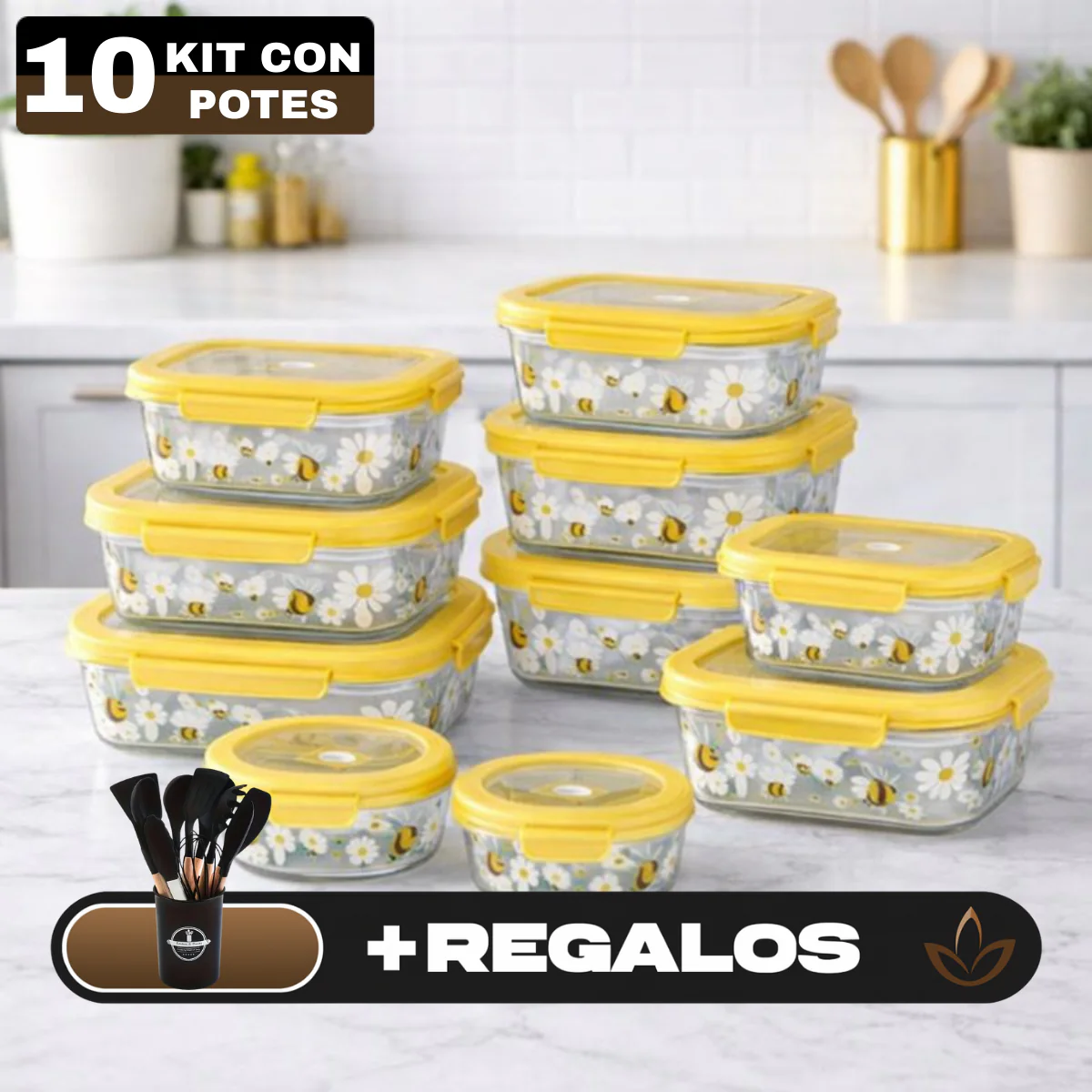 Kit de 10 Frascos Herméticos de Vidrio Templado con Tapa Sellada y Trabas + REGALO: Kit de Utensilios de Cocina - Image 4