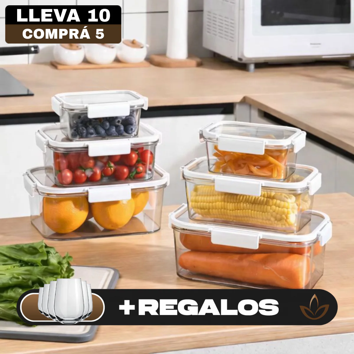 [Llevá 10, pagá 5] Frascos Herméticos de Vidrio Templado con Tapa Hermética +REGALO: 5 Vasos de Vidrio Long Drink - Image 2