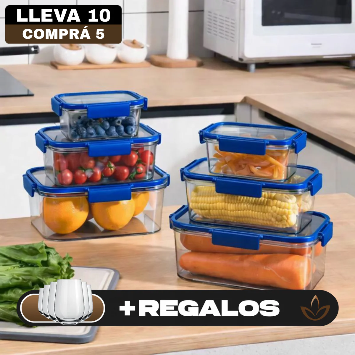 [Llevá 10, pagá 5] Frascos Herméticos de Vidrio Templado con Tapa Hermética +REGALO: 5 Vasos de Vidrio Long Drink - Image 3