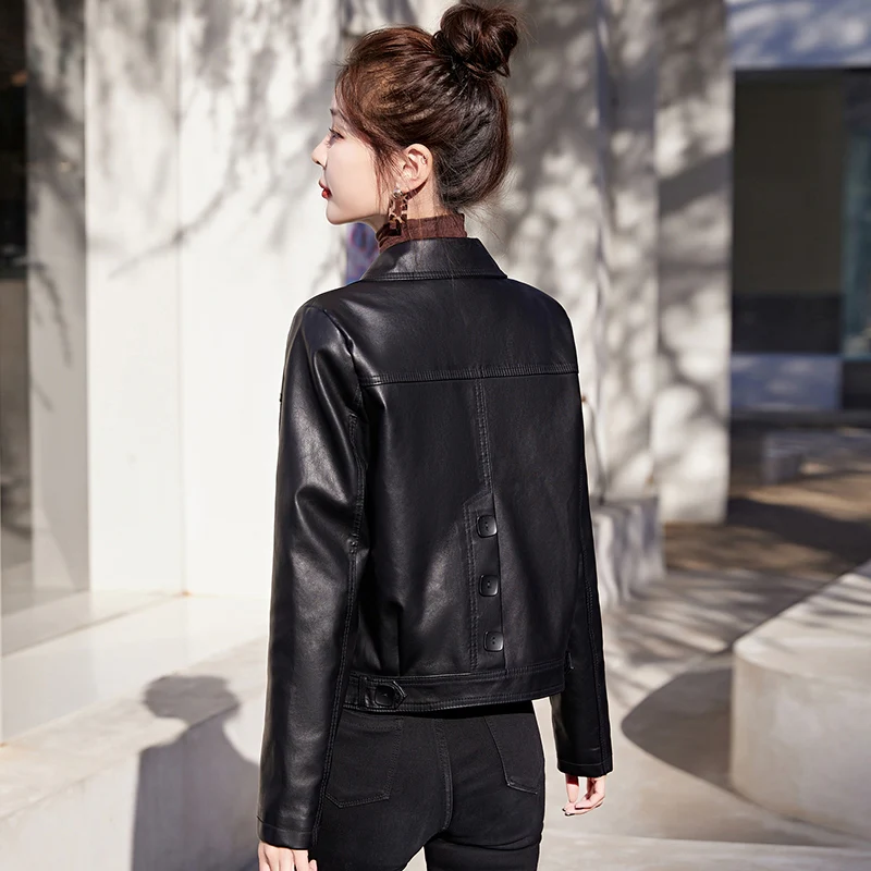 [Llevá 2 Pagá 1] Campera Femenina Luara de Cuero Legítimo con Bolsillos Laterales (¡Textura suave y diseño retro!) - Image 5