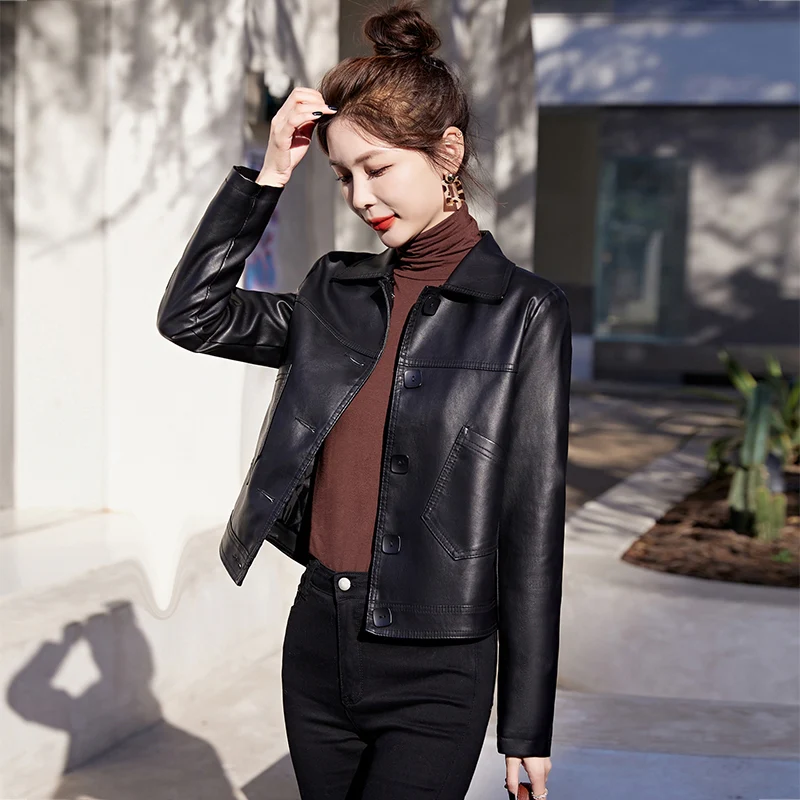 [Llevá 2 Pagá 1] Campera Femenina Luara de Cuero Legítimo con Bolsillos Laterales (¡Textura suave y diseño retro!) - Image 6