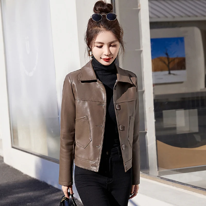 [Llevá 2 Pagá 1] Campera Femenina Luara de Cuero Legítimo con Bolsillos Laterales (¡Textura suave y diseño retro!) - Image 7