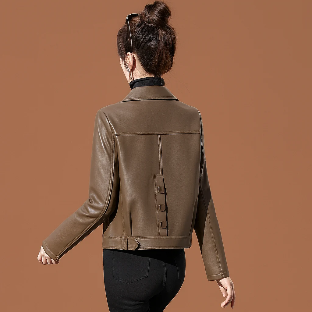 [Llevá 2 Pagá 1] Campera Femenina Luara de Cuero Legítimo con Bolsillos Laterales (¡Textura suave y diseño retro!) - Image 8