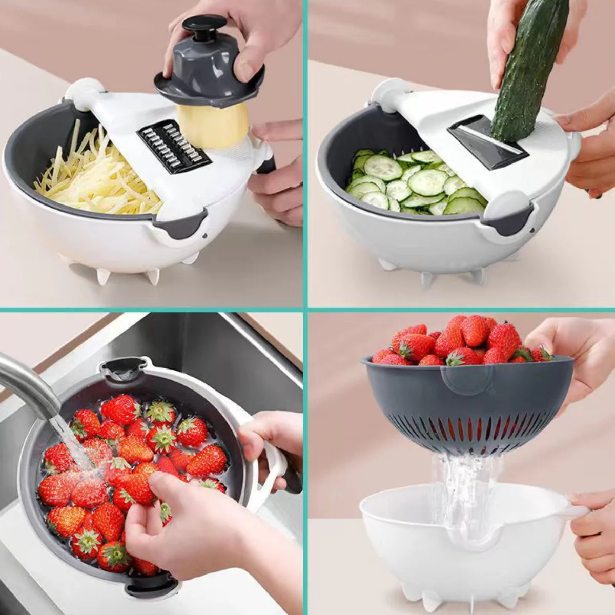 [Llevá 2 Pagá 1] Cortador de Verduras Multifuncional con Cuchillas de Acero Inoxidable y Escurridor Incorporado - Image 4