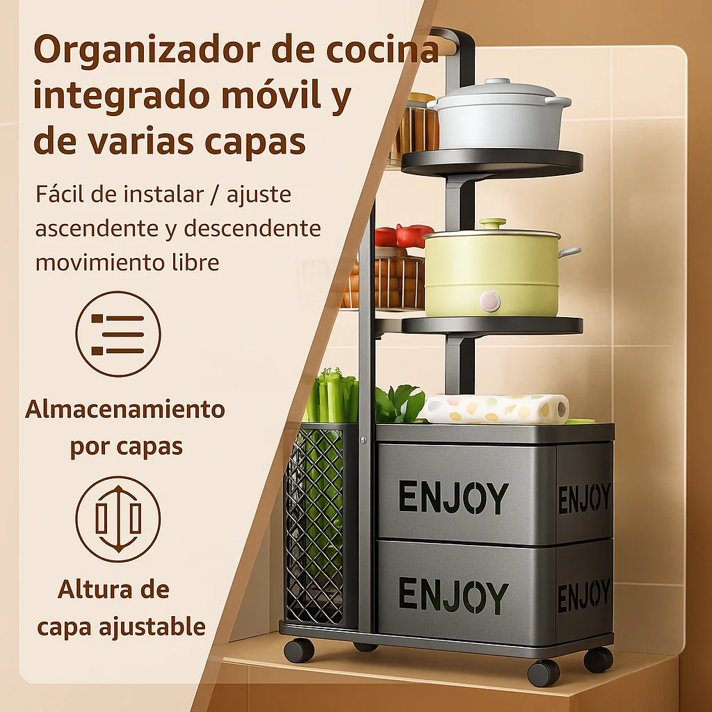 [Llevá 2 Pagá 1] Frutera Organizadora Inox Multiuso con Rueditas 5 Niveles y Canastos Deslizantes - Image 2
