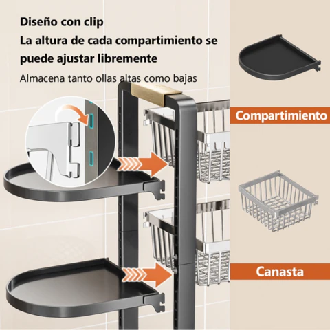 [Llevá 2 Pagá 1] Frutera Organizadora Inox Multiuso con Rueditas 5 Niveles y Canastos Deslizantes - Image 3