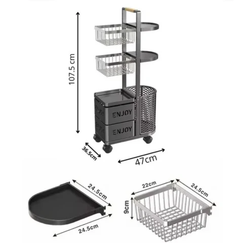 [Llevá 2 Pagá 1] Frutera Organizadora Inox Multiuso con Rueditas 5 Niveles y Canastos Deslizantes - Image 4