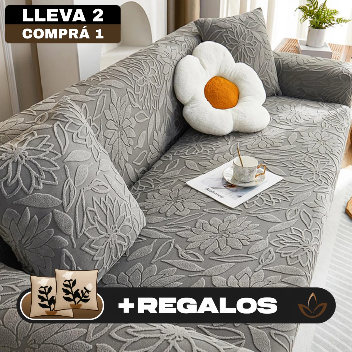 [Llevá 2 Pagá 1] Funda para Sofá Floral en Poliéster y Elastano (¡Renová tu hogar con encanto y confort!) + 2 Fundas para Almohadones - Image 2