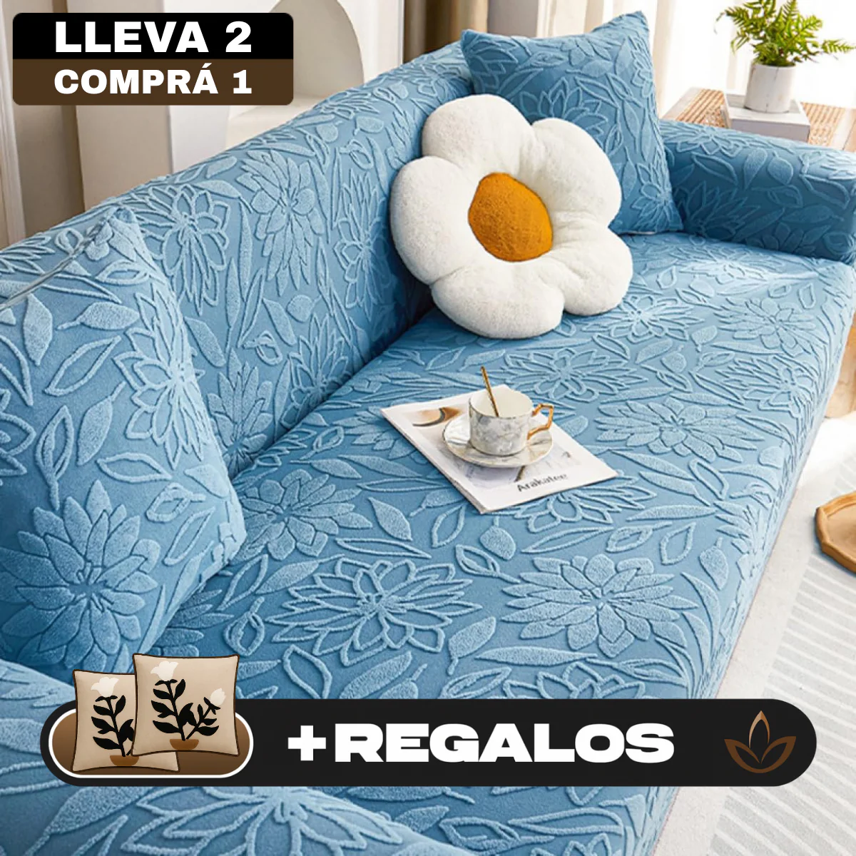 [Llevá 2 Pagá 1] Funda para Sofá Floral en Poliéster y Elastano (¡Renová tu hogar con encanto y confort!) + 2 Fundas para Almohadones - Image 3