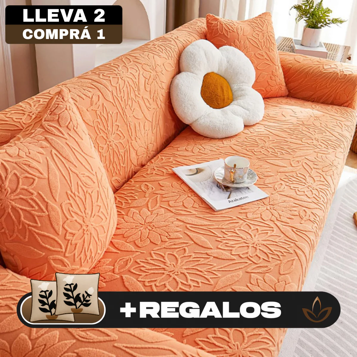 [Llevá 2 Pagá 1] Funda para Sofá Floral en Poliéster y Elastano (¡Renová tu hogar con encanto y confort!) + 2 Fundas para Almohadones - Image 4