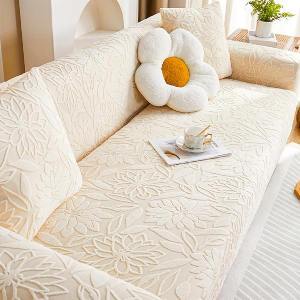 [Llevá 2 Pagá 1] Funda para Sofá Floral en Poliéster y Elastano (¡Renová tu hogar con encanto y confort!) + 2 Fundas para Almohadones - Image 9