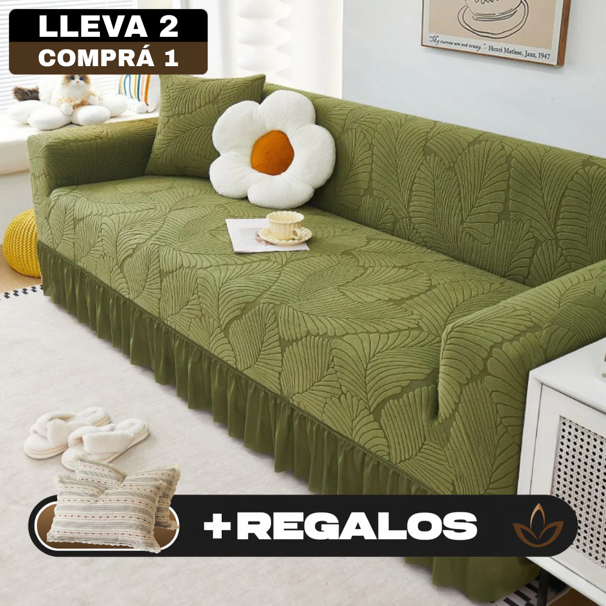 [Llevá 2 Pagá 1] Funda para Sofá Santino en Algodón y Poliéster (¡Diseño Majestuoso y Confortable!) +2 Almohadas de Regalo - Image 2