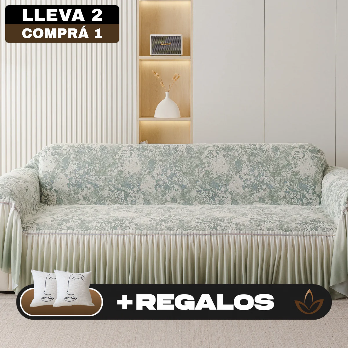 [Llevá 2 Pagá 1] Funda para Sofá Vera de Algodón y Viscosa con Estampa Elegante y Faldones Laterales +REGALO: 2 Almohadas - Image 2
