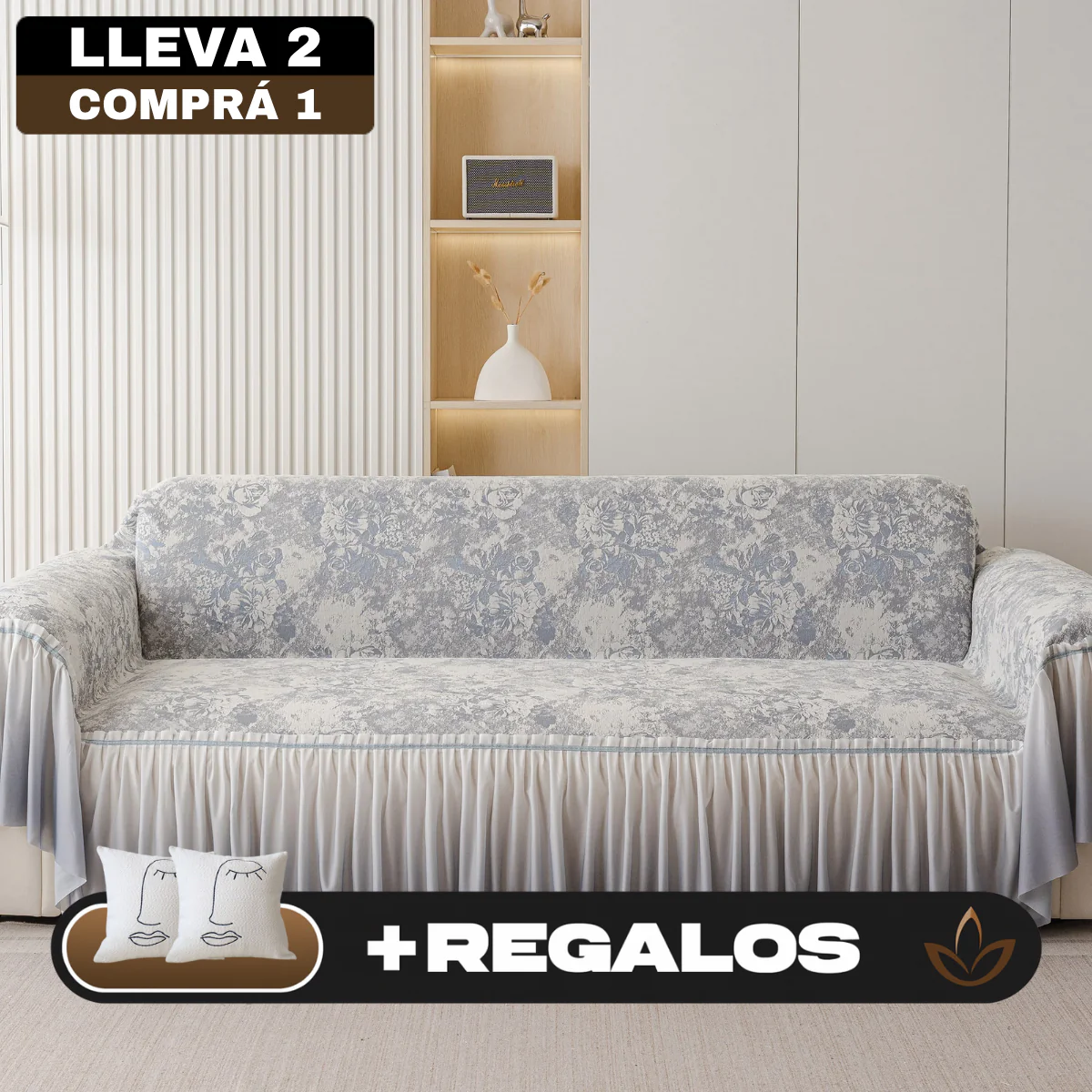 [Llevá 2 Pagá 1] Funda para Sofá Vera de Algodón y Viscosa con Estampa Elegante y Faldones Laterales +REGALO: 2 Almohadas - Image 3