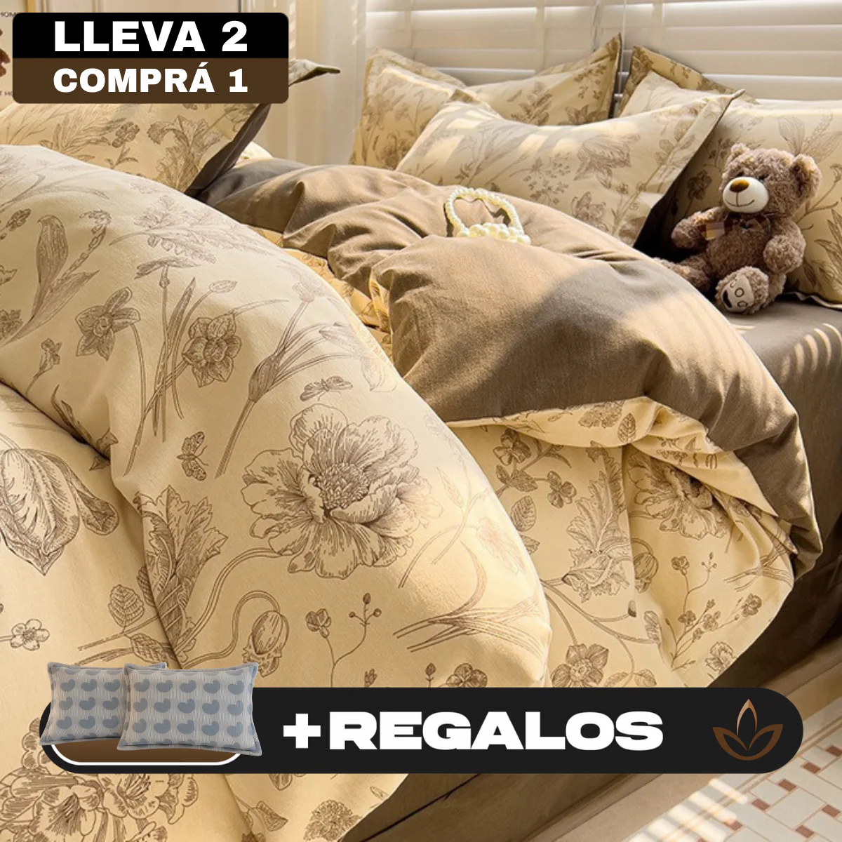 [Llevá 2 Pagá 1] Juego de Cama Completo Estampado en Algodón y Poliéster +2 Fundas para Almohada - Image 2