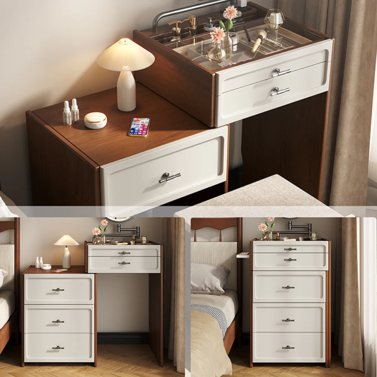 [Llevá 2 Pagá 1] Mesita Organizadora de Dormitorio de Madera con 4 Cajones y Compartimentos Inteligentes - Image 6