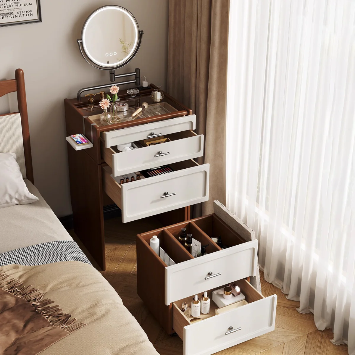 [Llevá 2 Pagá 1] Mesita Organizadora de Dormitorio de Madera con 4 Cajones y Compartimentos Inteligentes - Image 7