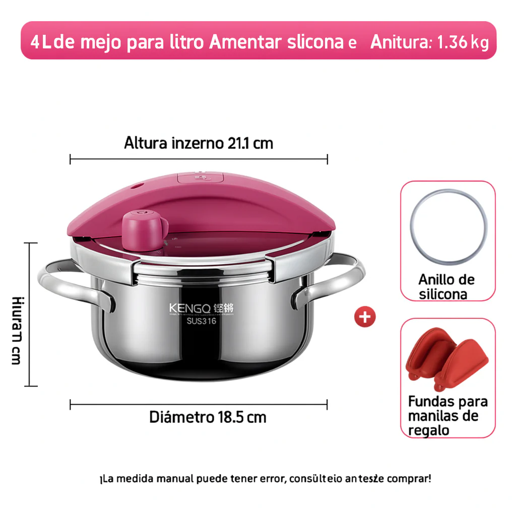 [Llevá 2 Pagá 1] Olla a Presión 2 en 1 con Triple Capa de Acero Inoxidable Antiadherente y Tapa de Vidrio +REGALO: Juego de Utensilios de Cocina - Image 6