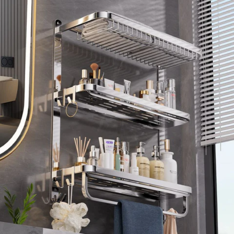 [Llevá 2 Pagá 1] Organizador de Baño de Acero Inoxidable de 3 Niveles + REGALO: 2 Mini Soportes Inox - Image 3