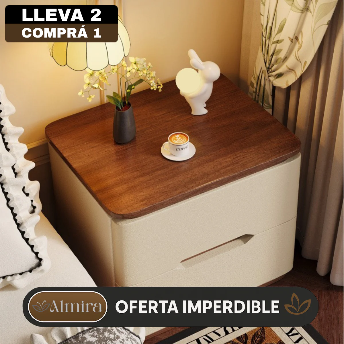 [Llevá 2 Pagá 1] Organizador de Mesita de Luz con 2 Cajones de Madera (¡Moderno y Práctico!) - Image 2
