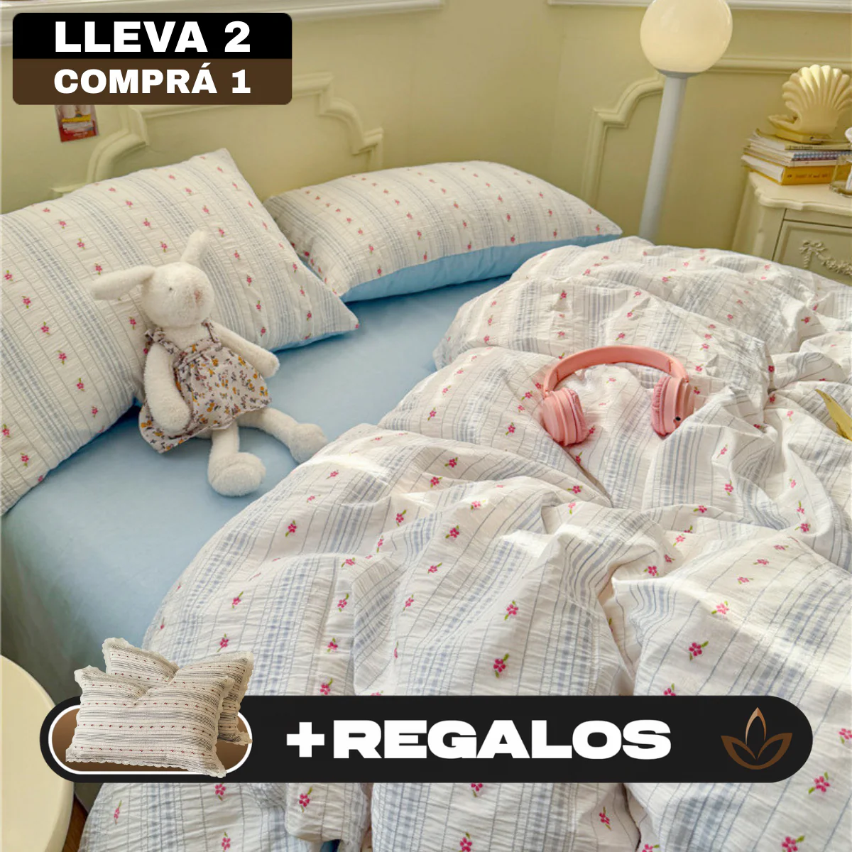 [Llevá 2 Pagá 1] Ropa de Cama Completa Estampada en Algodón y Poliéster +2 Fundas para Almohada - Image 2