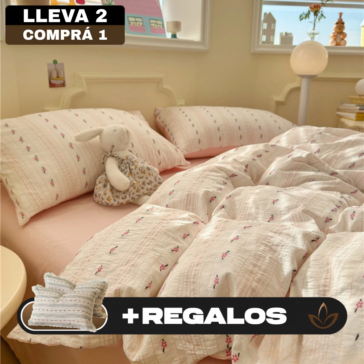 [Llevá 2 Pagá 1] Ropa de Cama Completa Estampada en Algodón y Poliéster +2 Fundas para Almohada - Image 3