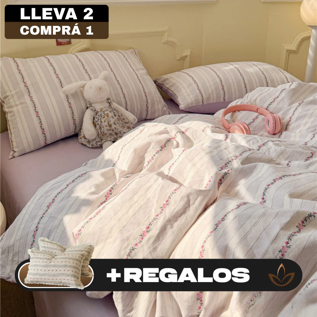 [Llevá 2 Pagá 1] Ropa de Cama Completa Estampada en Algodón y Poliéster +2 Fundas para Almohada - Image 4