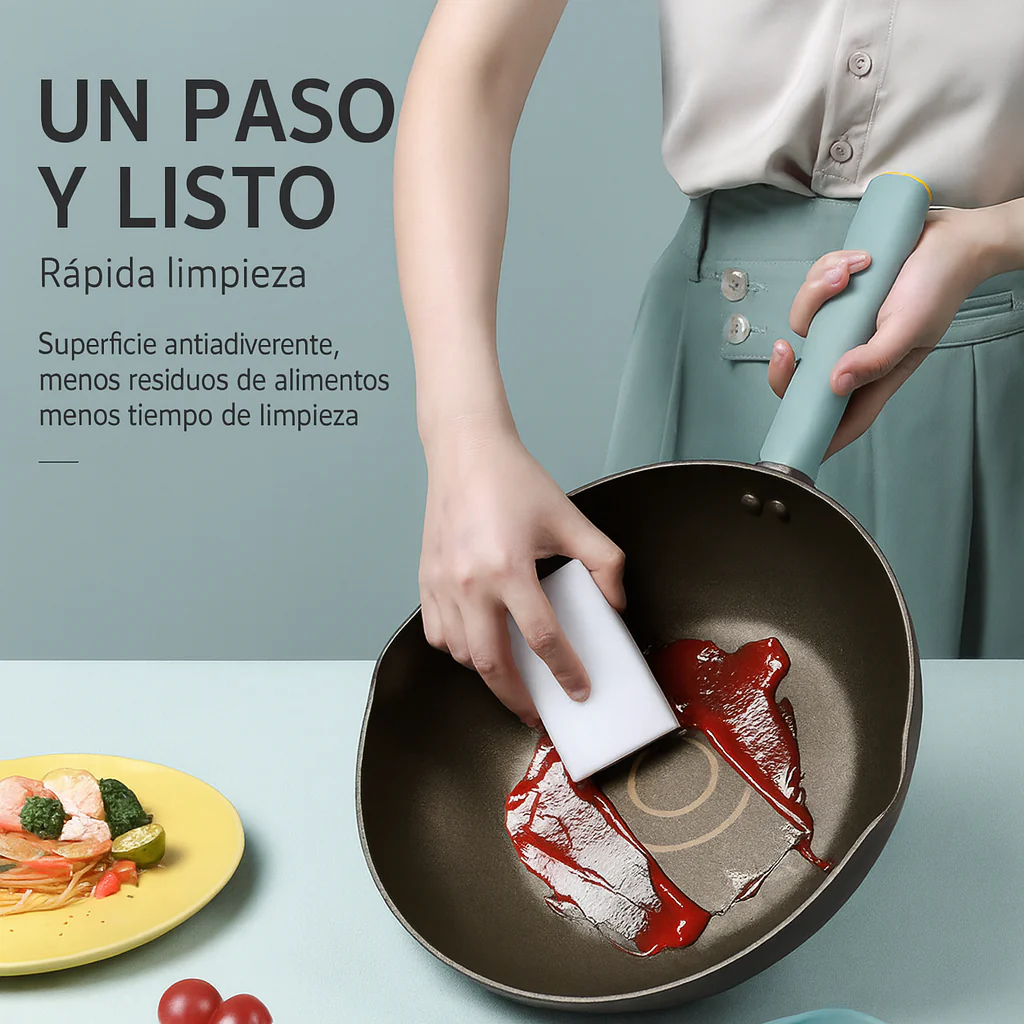 [Llevá 2 Pagá 1] Sartén Multifuncional de Acero Inoxidable Antiadherente con Mango de Goma +REGALO: Juego de Cuchillos y Porta Cuchillos - Image 2