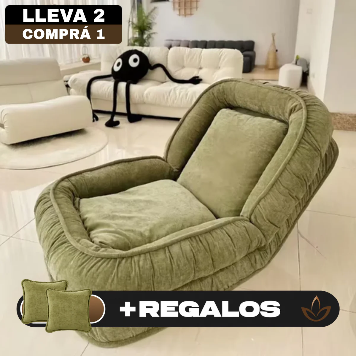 [Llevá 2 Pagá 1] Butaca Puffy Reclinable y Ultra Acolchonado + 2 Almohadas de Regalo - Image 2