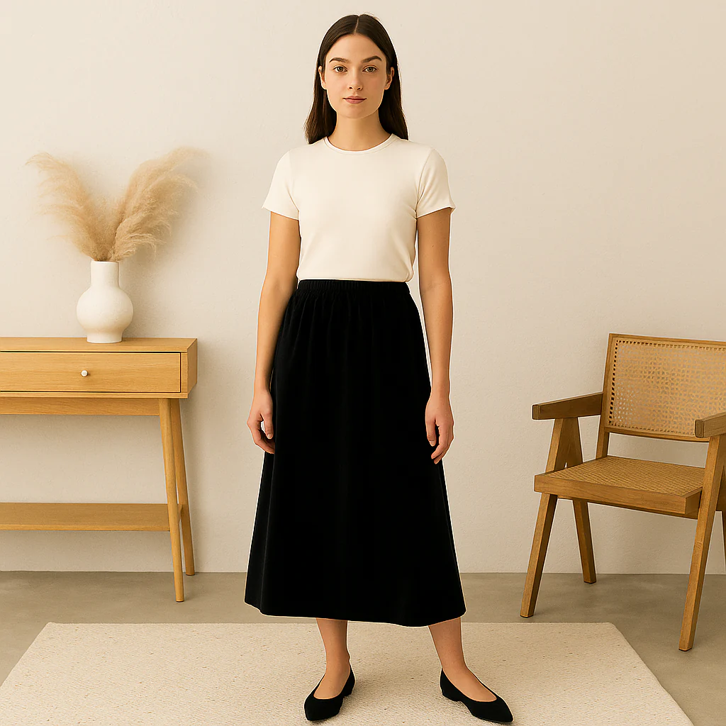 [Llevá 3 Pagá 2] Falda Midi Femenina de Chenilla y Terciopelo con Cintura Alta (¡Elegante y Minimalista!) - Image 3