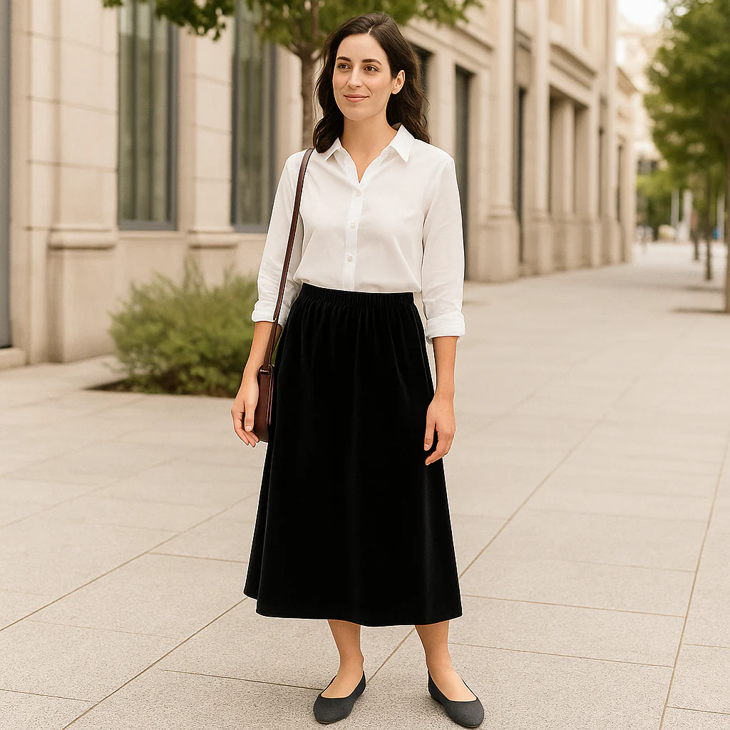 [Llevá 3 Pagá 2] Falda Midi Femenina de Chenilla y Terciopelo con Cintura Alta (¡Elegante y Minimalista!) - Image 4