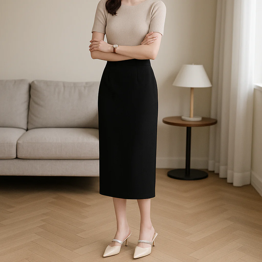[Llevá 3 Pagá 2] Falda Midi Recta Francini de Cintura Alta en Crepé Sastrero (¡Estilo clásico y elegante!) - Image 6